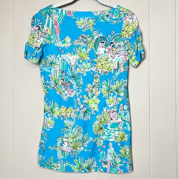 Lilly Pulitzer Lana Tee Small Jungle Glam fitted t-shirt top tropical blue - Picture 2 of 10